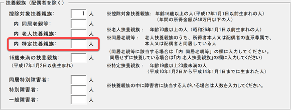 特定扶養親族の人数