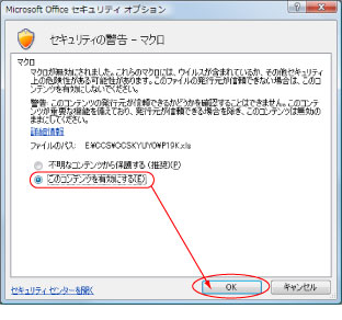 「このコンテンツを有効にする」をクリック