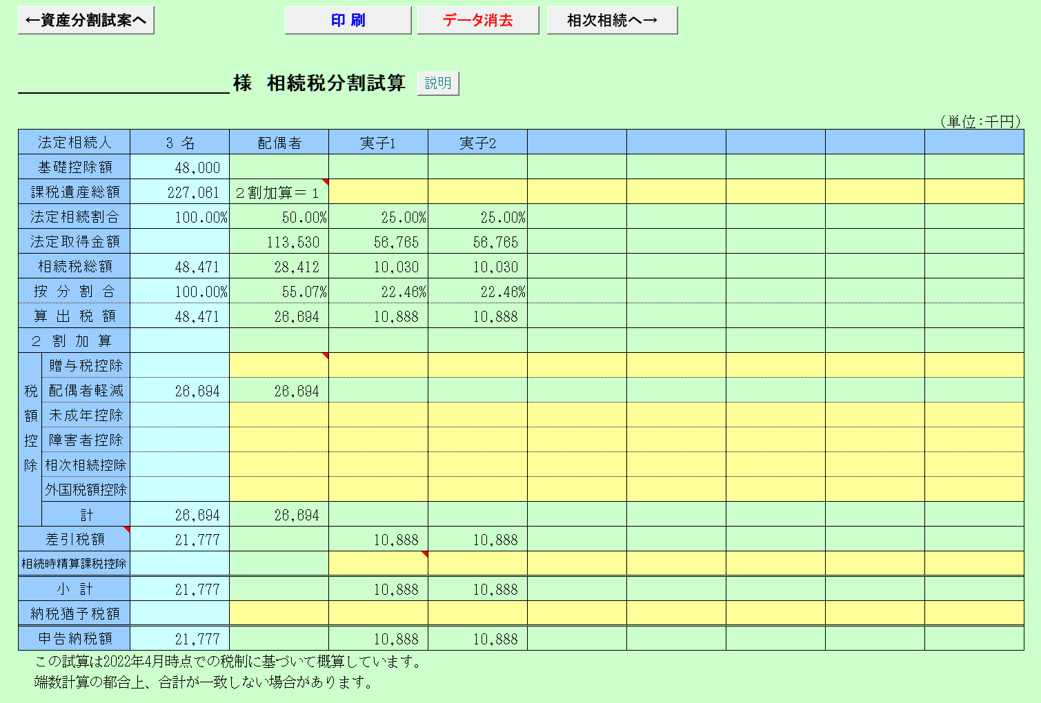 相続税分割試算