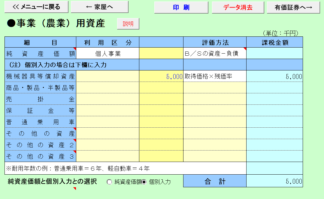 事業（農業）用資産