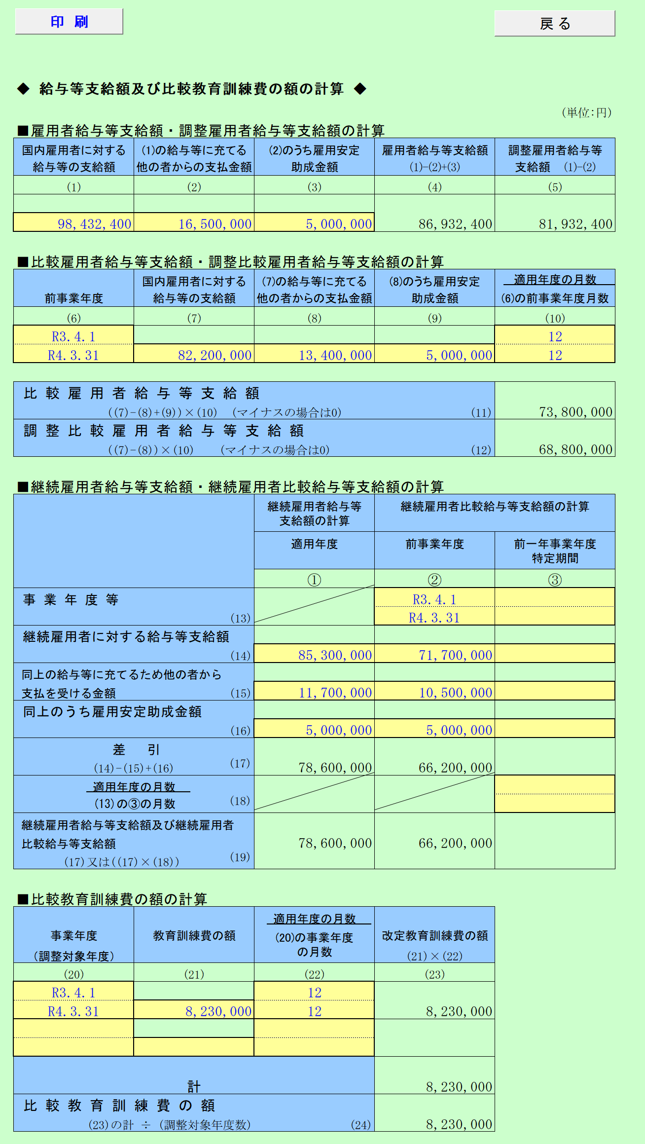 給与等支給額及び比較教育訓練費の額の計算