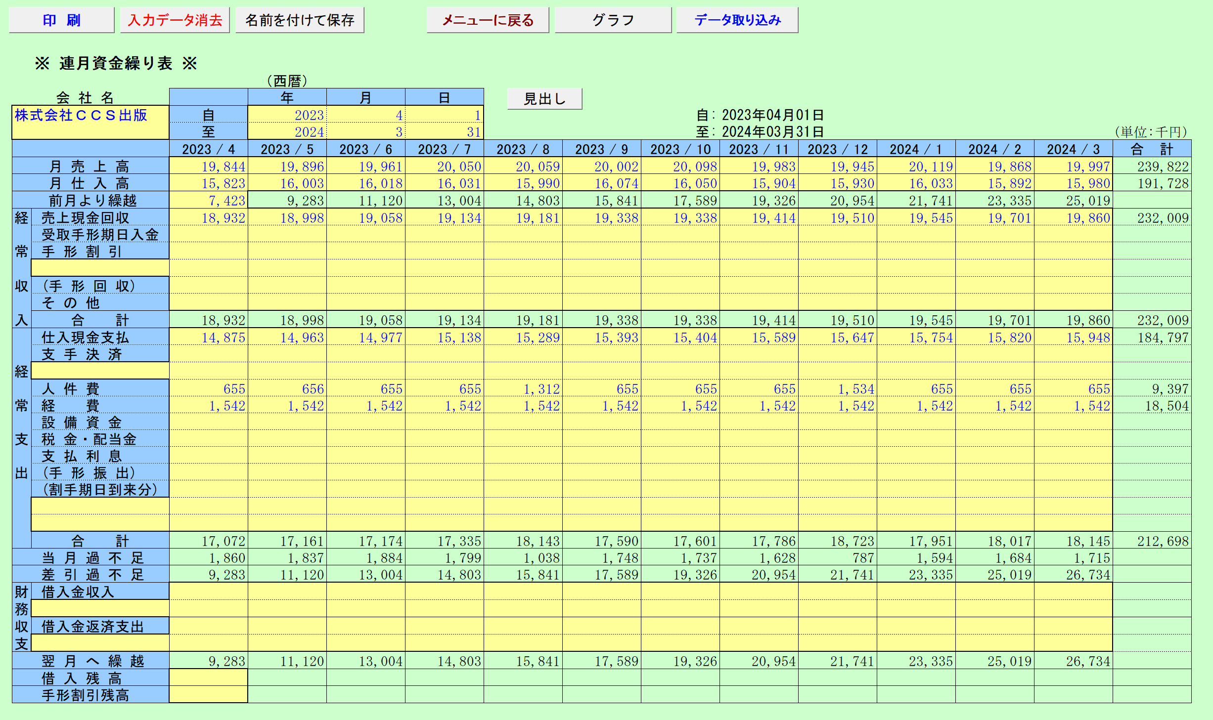 連月資金繰表　データ入力シート