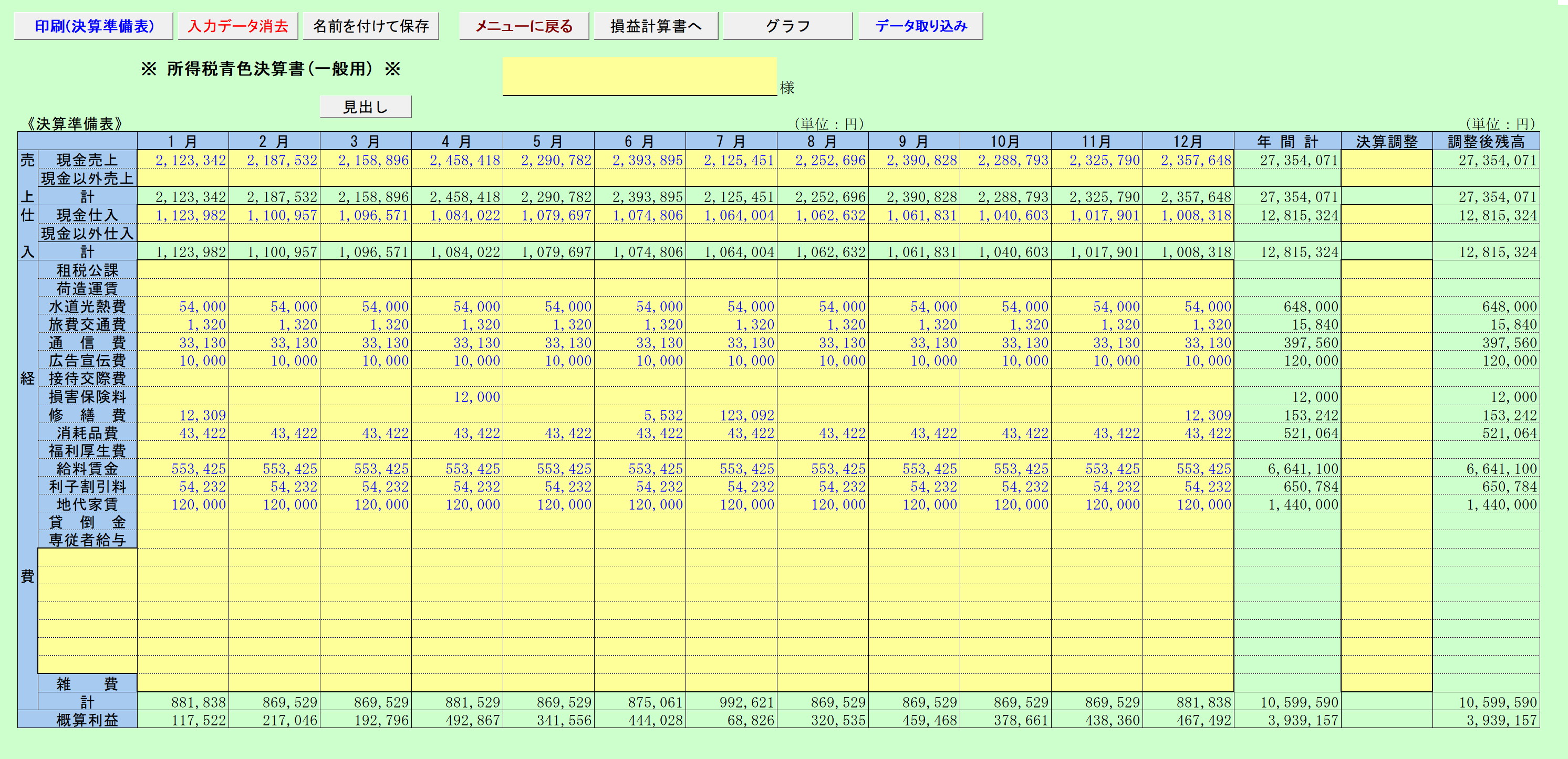 青色決算書(一般用)　決算準備表