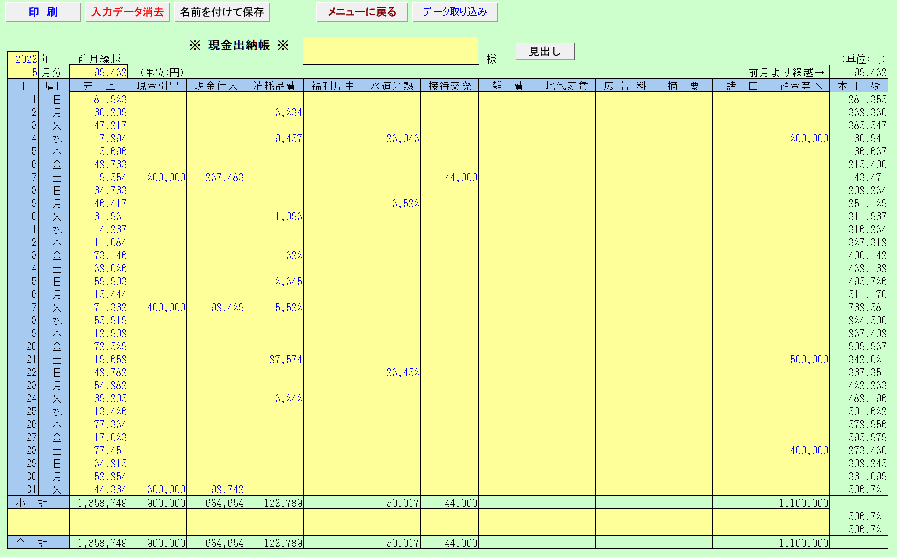 現金出納帳