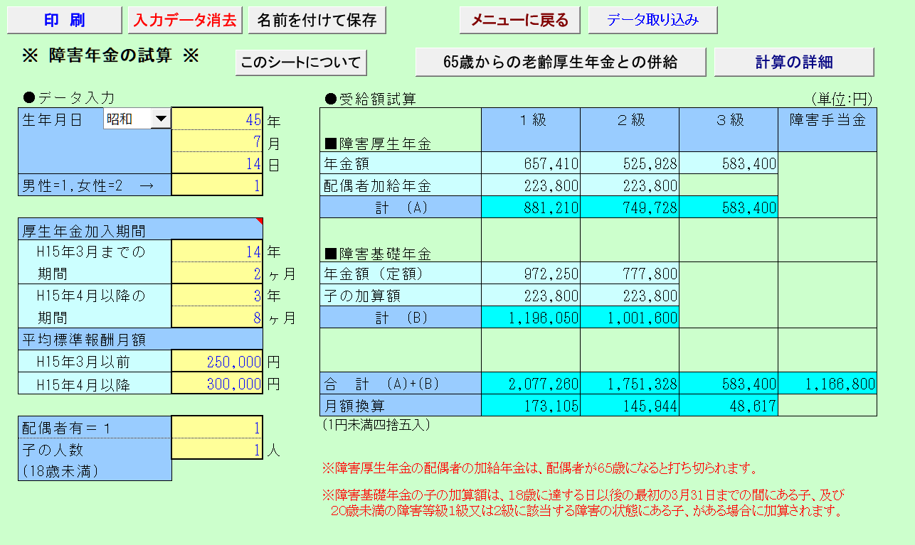 障害年金の試算(1)