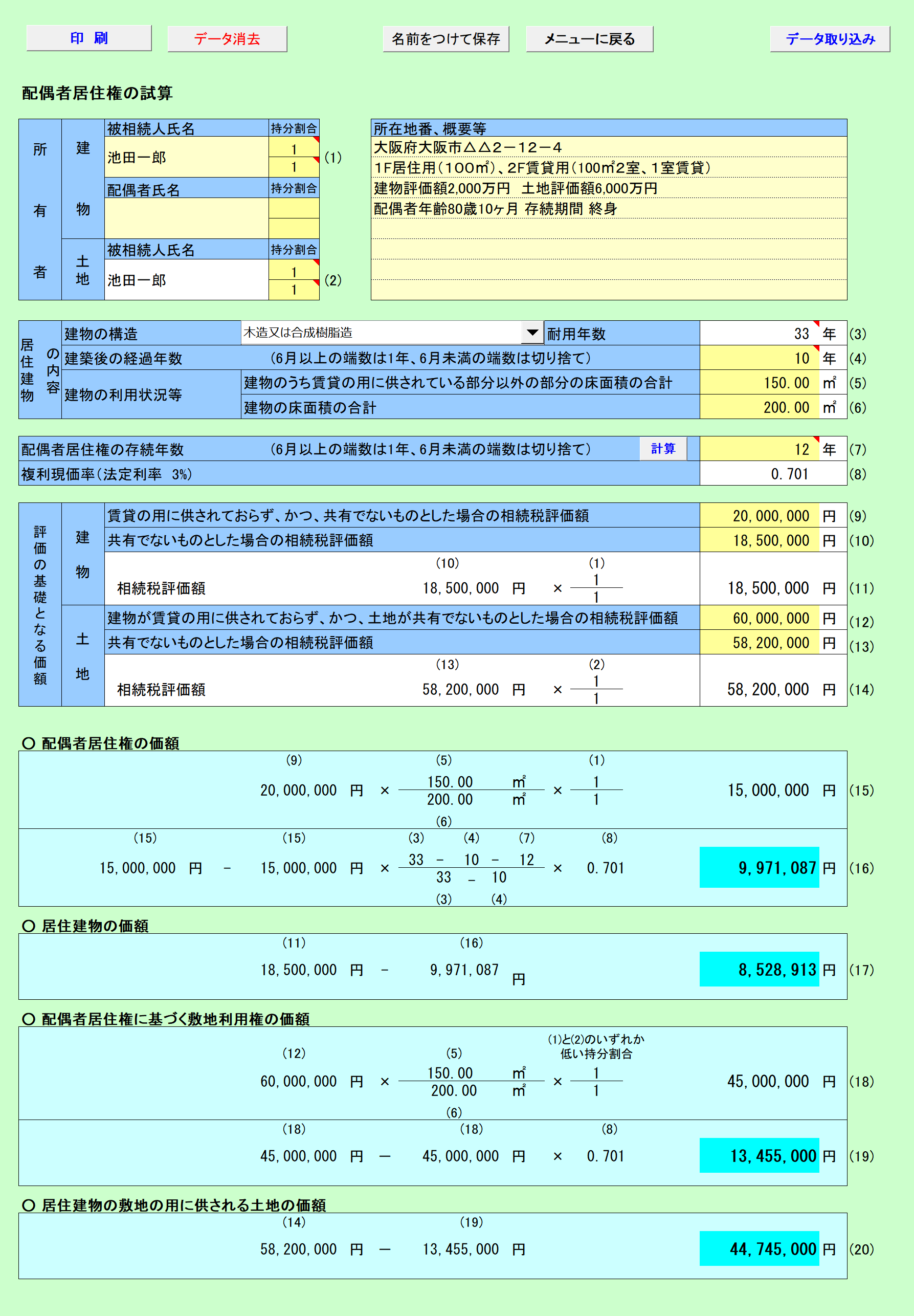 配偶者居住権の試算