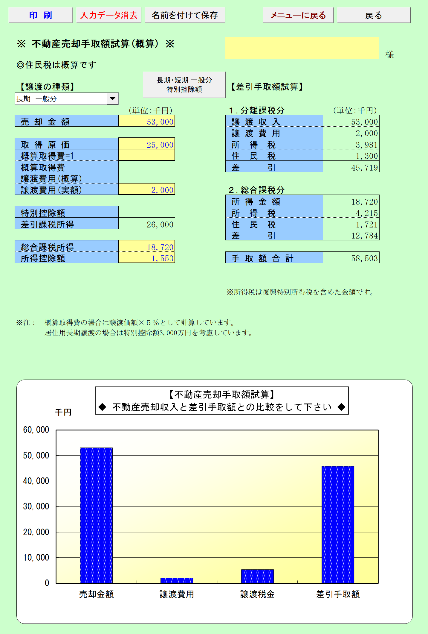 不動産売却手取額試算 試算シート