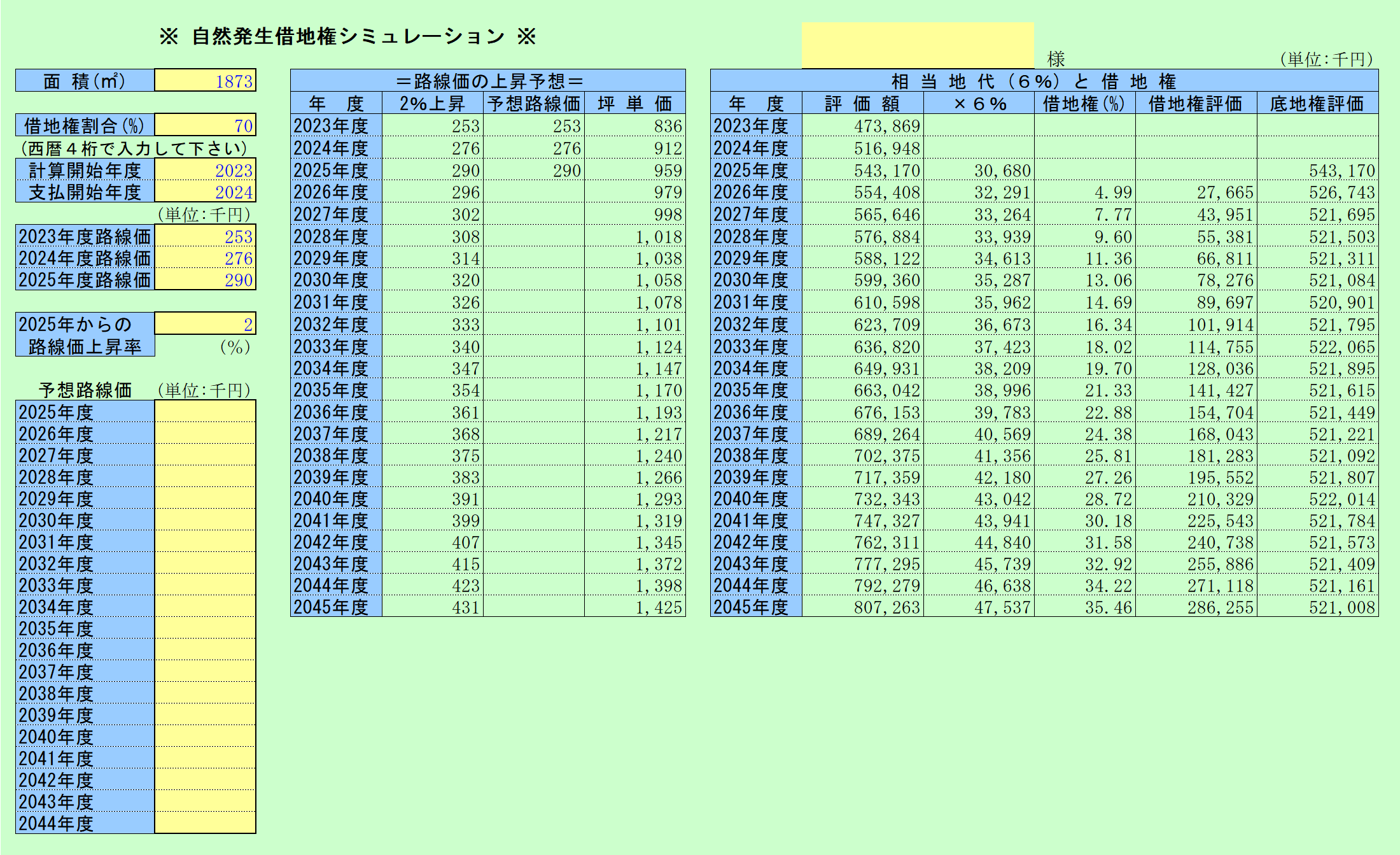 自然発生借地権シミュレーション